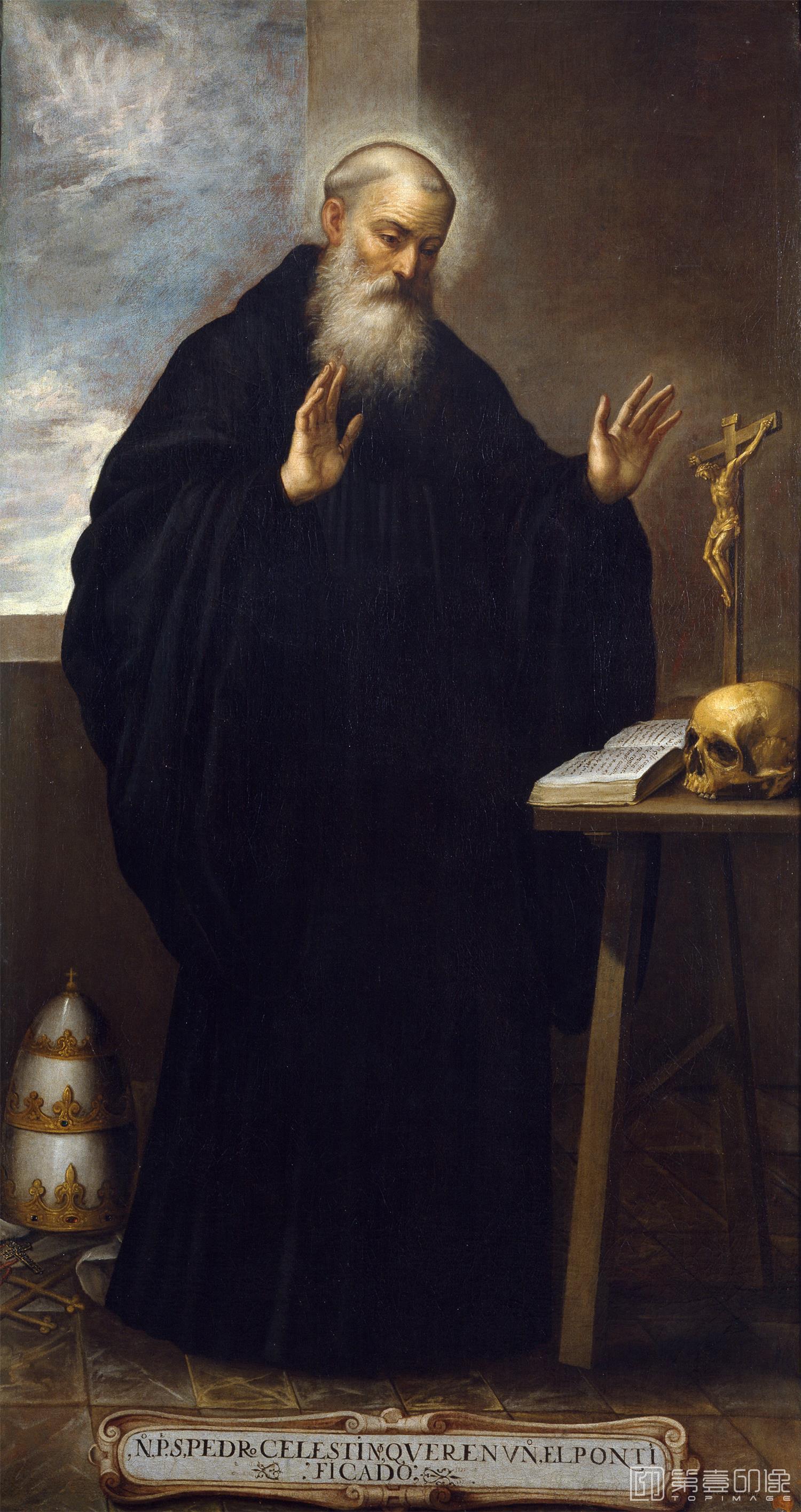 油画-西班牙普拉多美术馆油画藏画-Román, Bartolomé-San Pedro Celestino, papa-208cm x 110cm-2347